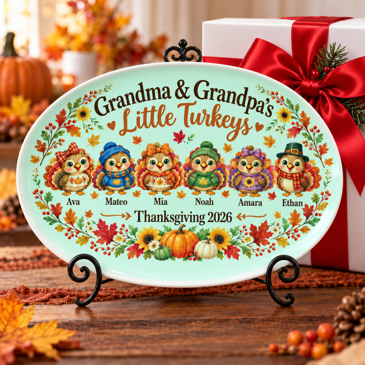 Personalized Grandma & Grandpa’s Little Turkeys Thanksgiving Platter