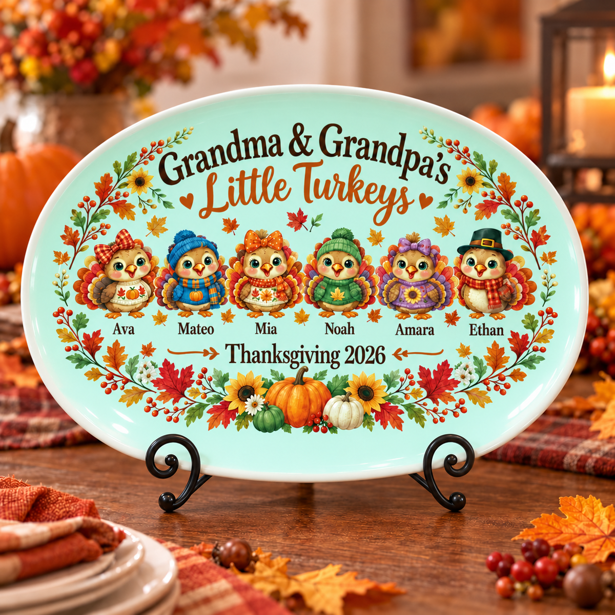 Personalized Grandma & Grandpa’s Little Turkeys Thanksgiving Platter
